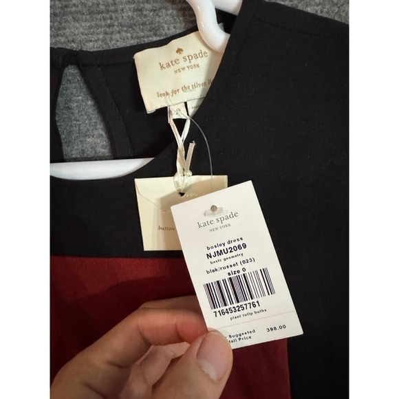 NWT Kate Spade Bosley Dress NJMU2069 Basic Geometry Black Red Size 0 - Picture 3 of 10